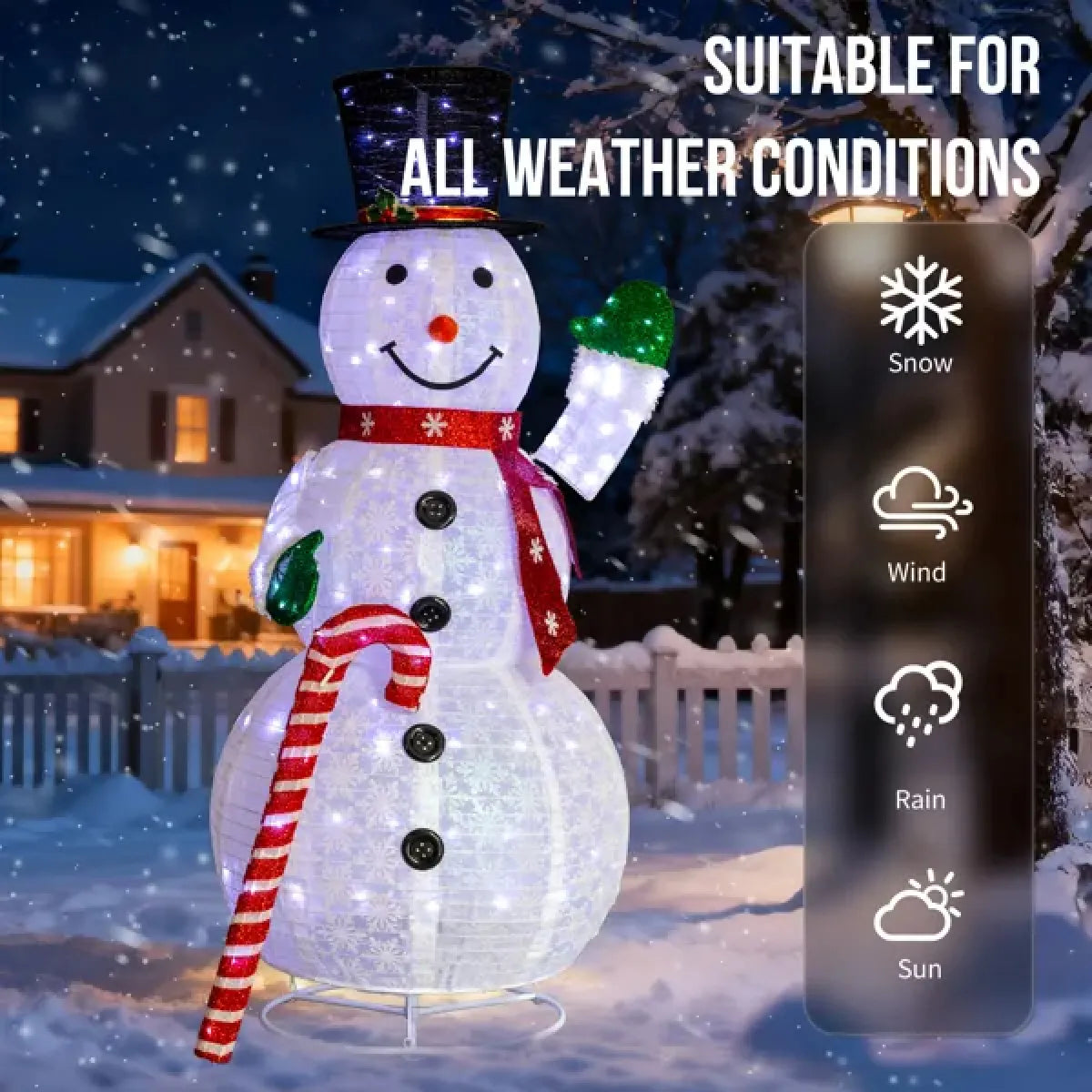5.7 Ft Pre-Lit Snowman Holding Candy Cane Christmas Yard Decoration