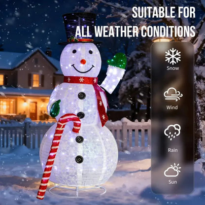5.7 Ft Pre-Lit Snowman Holding Candy Cane Christmas Yard Decoration
