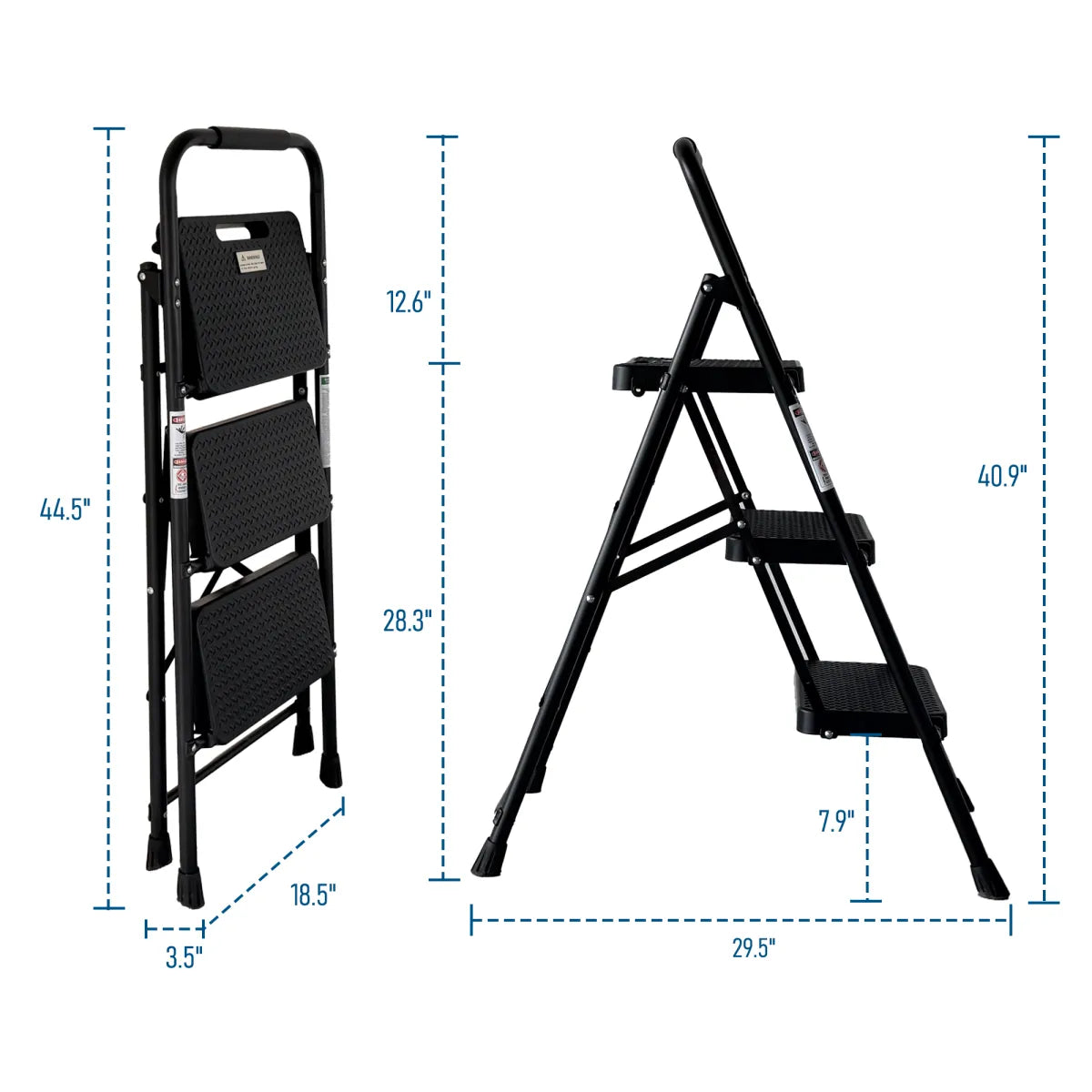 3-Step Folding Step Stool – Anti-Slip Steel Ladder