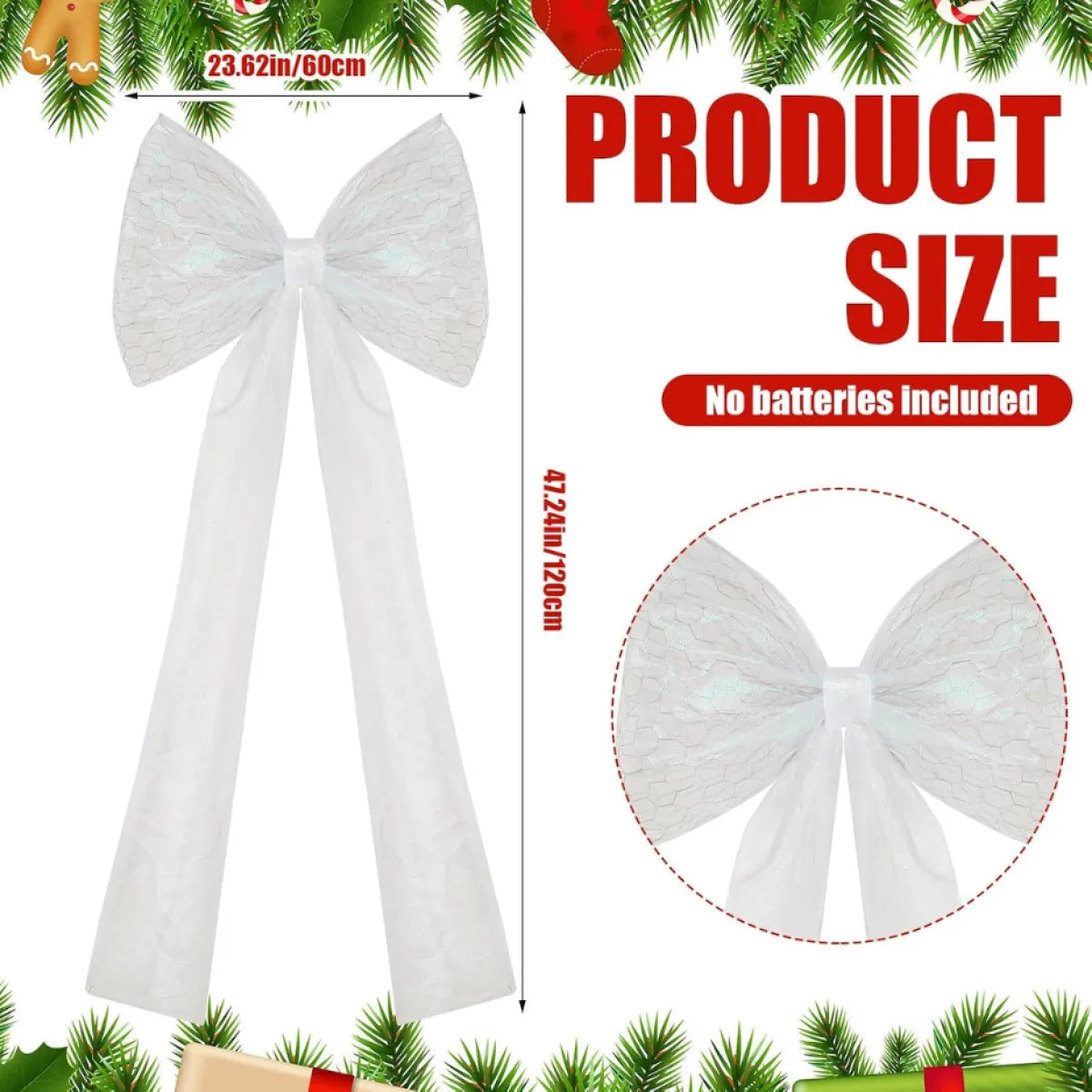Giant White Mesh LED Christmas Tree Topper Bow