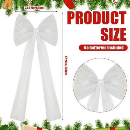 Giant White Mesh LED Christmas Tree Topper Bow