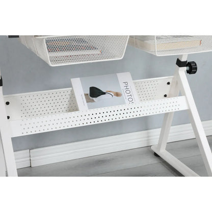 Adjustable Tempered Glass Drafting Table with Chair, White