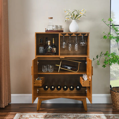 31.5" Rustic Liquor Cabinet with Wine Rack & Glass Holder – view 3