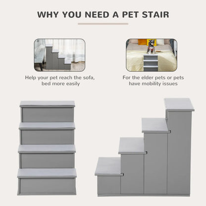 Cushioned Pet Stairs for Couch and Bed, Grey