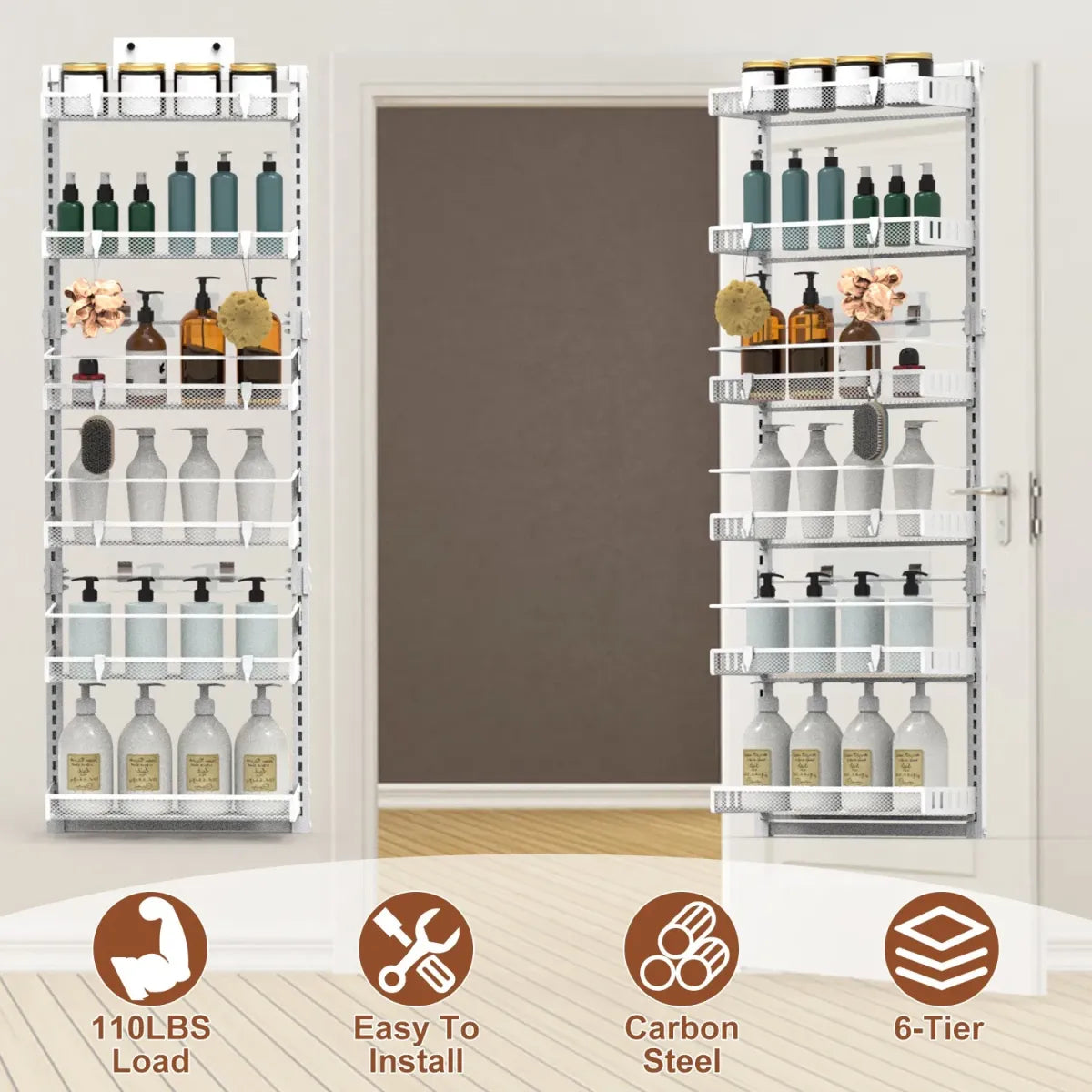 6-Tier Over-the-Door Pantry Organizer – Hanging Kitchen and Bathroom Storage Rack