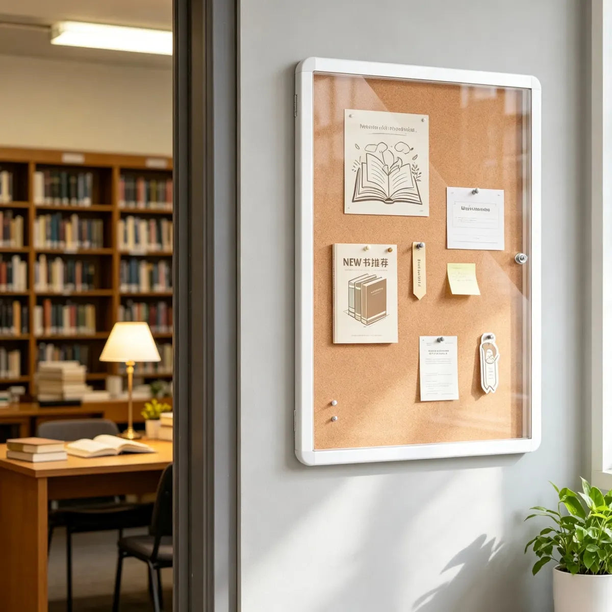 Enclosed Cork Bulletin Board with Lockable Acrylic Door and Aluminum Frame