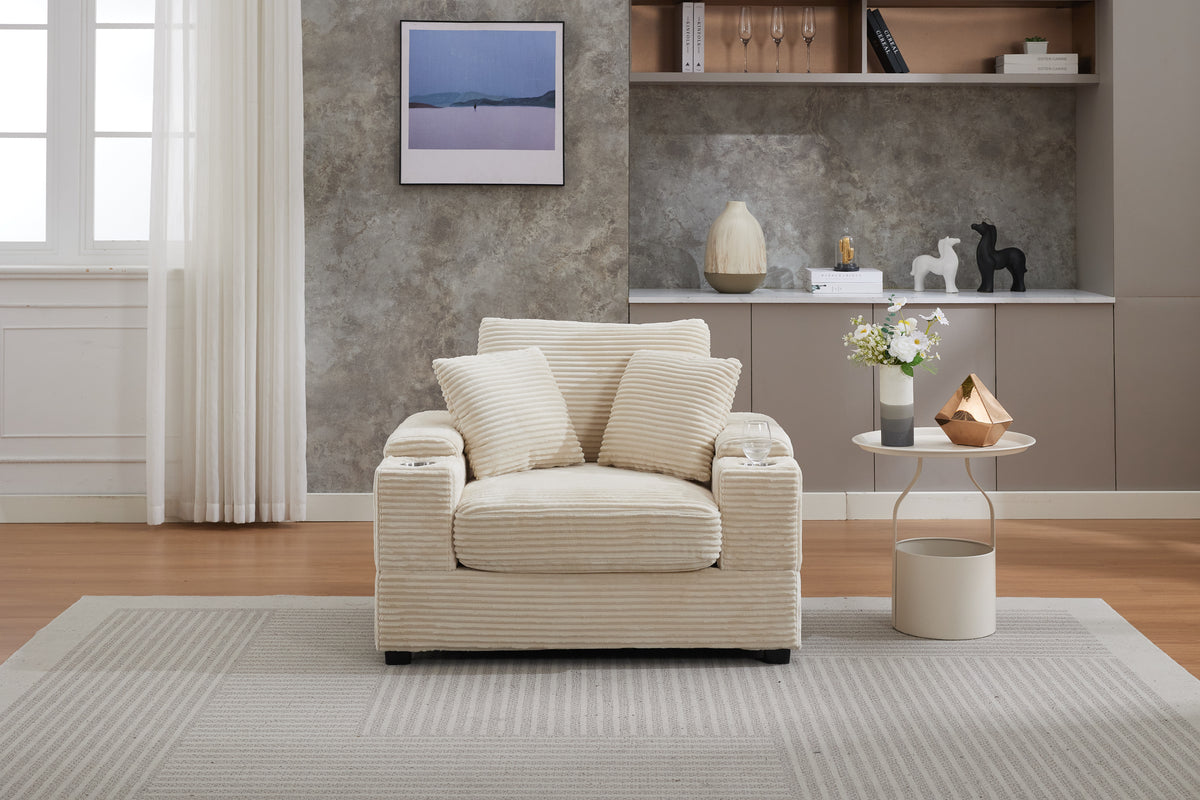 Corduroy Chaise Lounge Sofa with Ottoman, Beige – alternate view 4