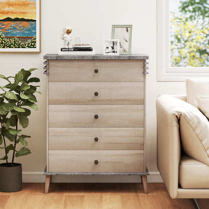 5-Drawer Farmhouse Dresser – Wood & Metal, Tall Bedroom Storage – view 3