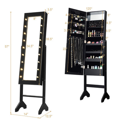 Mirrored Standing Jewelry Armoire – LED Lights, Bedroom Storage – view 5