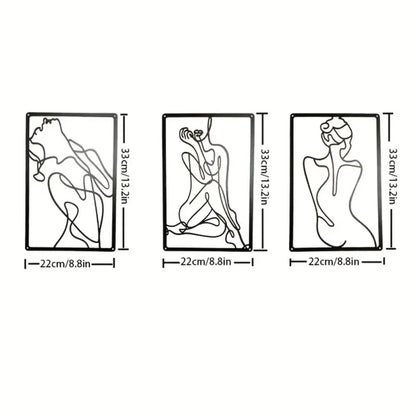 3-Piece Abstract Line Art Wall Sculpture Set, Modern Minimalist Decor