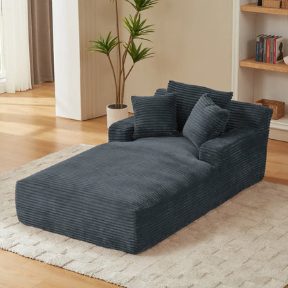 Oversized Chaise Lounge Chair – Corduroy Upholstered Indoor Lounge Sofa, Dark Grey – view 4