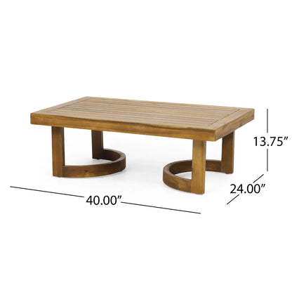 Outdoor Acacia Wood Loveseat and Coffee Table Set with Beige Cushions, Teak