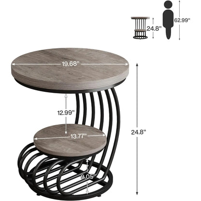 2-Tier Round Side Table – Modern Couch End Table