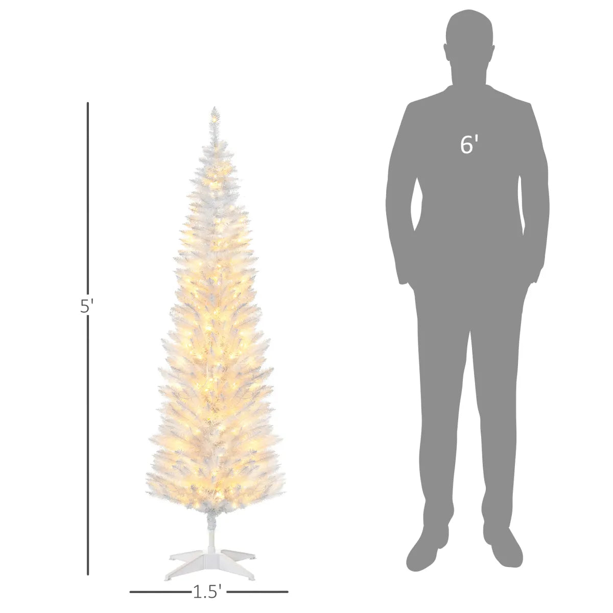 5' Pre-Lit Pencil Christmas Tree with LED Lights, White