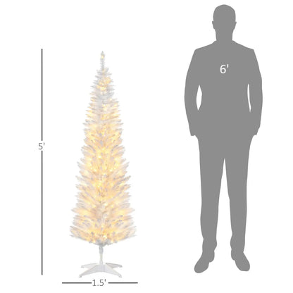 5' Pre-Lit Pencil Christmas Tree with LED Lights, White