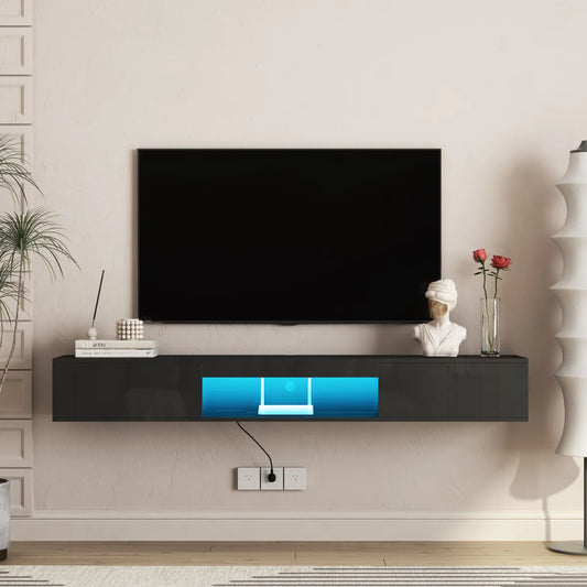 Floating Wall-Mounted TV Stand with LED Lights