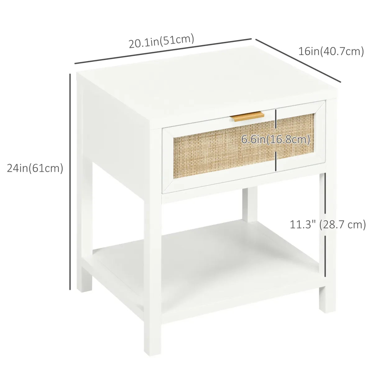 Boho Nightstand with Rattan Drawer and Open Shelf – Bedside Table
