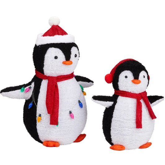 2-Piece Lighted Plush Penguins Christmas Yard Decoration