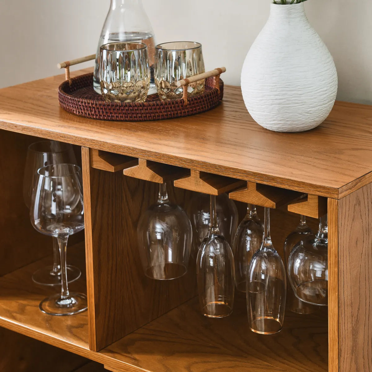 31.5" Rustic Liquor Cabinet with Wine Rack & Glass Holder – view 4