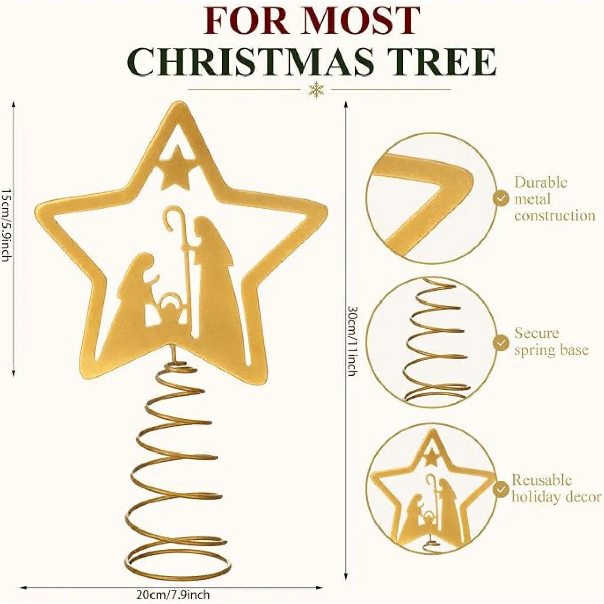 Nativity Christmas Tree Topper, Metal Star