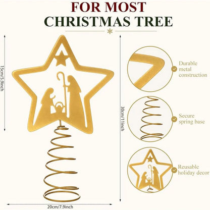 Nativity Christmas Tree Topper, Metal Star