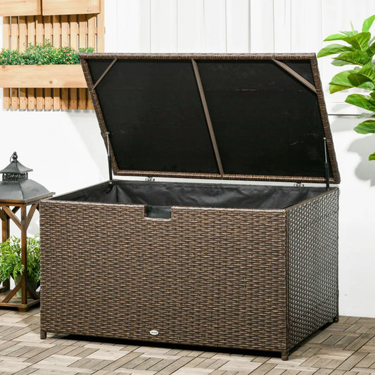113 Gallon Rattan Outdoor Deck Storage Box, Brown