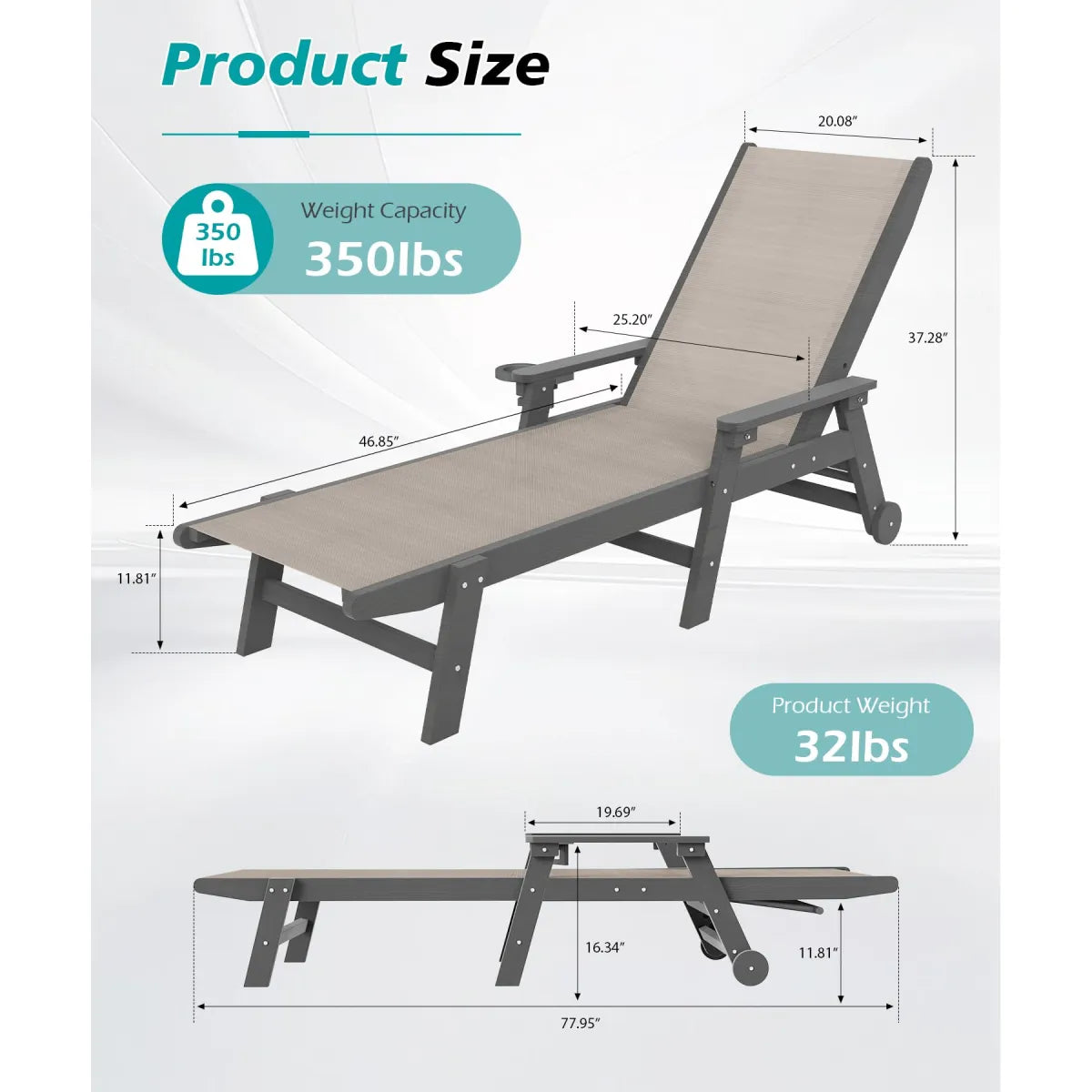 Outdoor Pool Lounge Chairs, Set of 2, Khaki