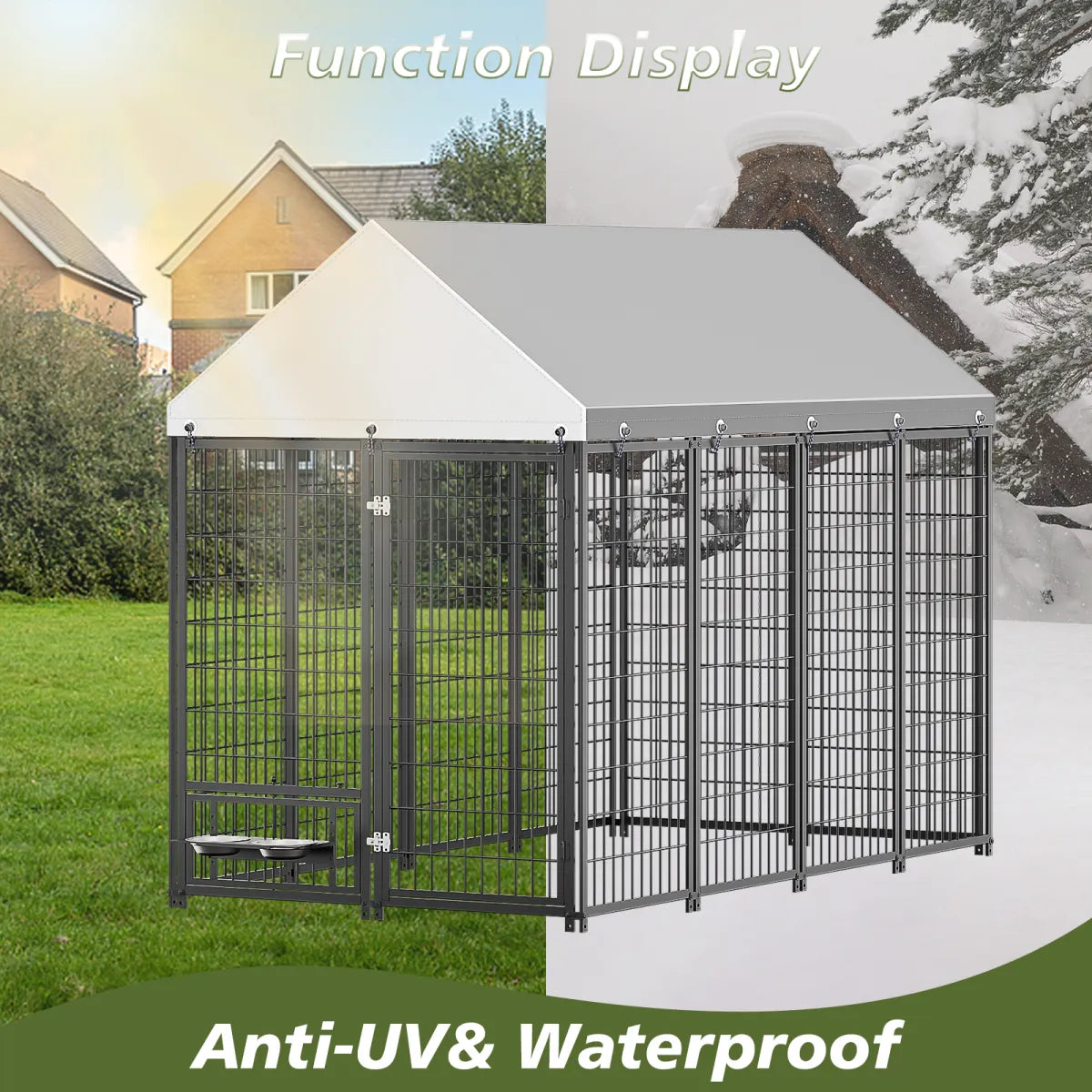 Large Outdoor Dog Kennel with Roof Cover, Black