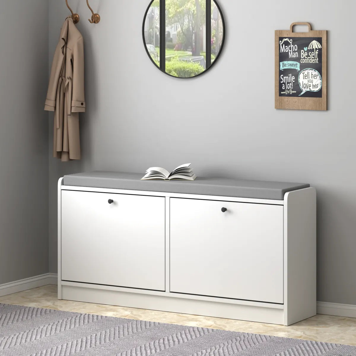 Cushioned Shoe Storage Bench with Cabinet for Entryway – view 2