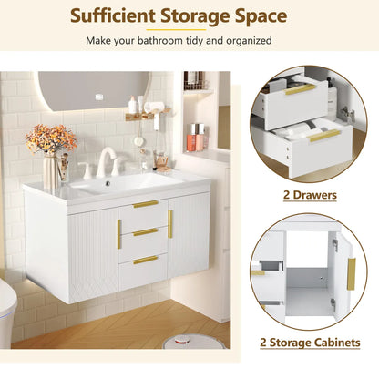 Wall-Mounted Floating Bathroom Vanity Cabinet, White