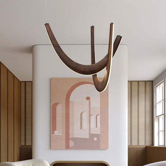 Minimalist solid-wood U-shaped chandelier