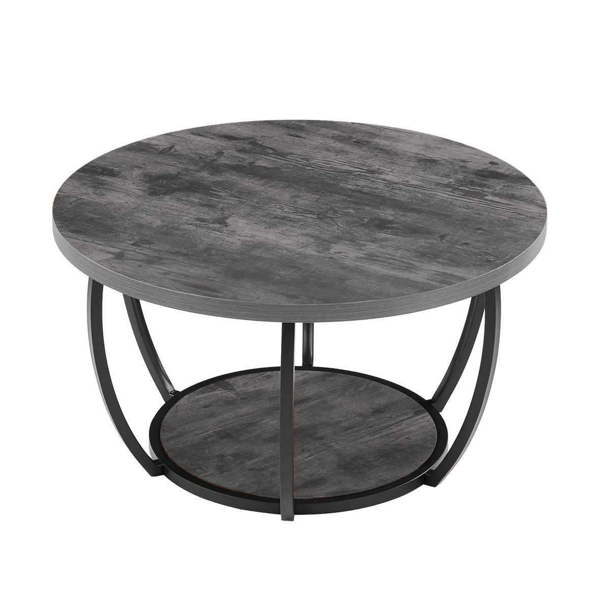 Round 2-tier coffee table, charcoal gray