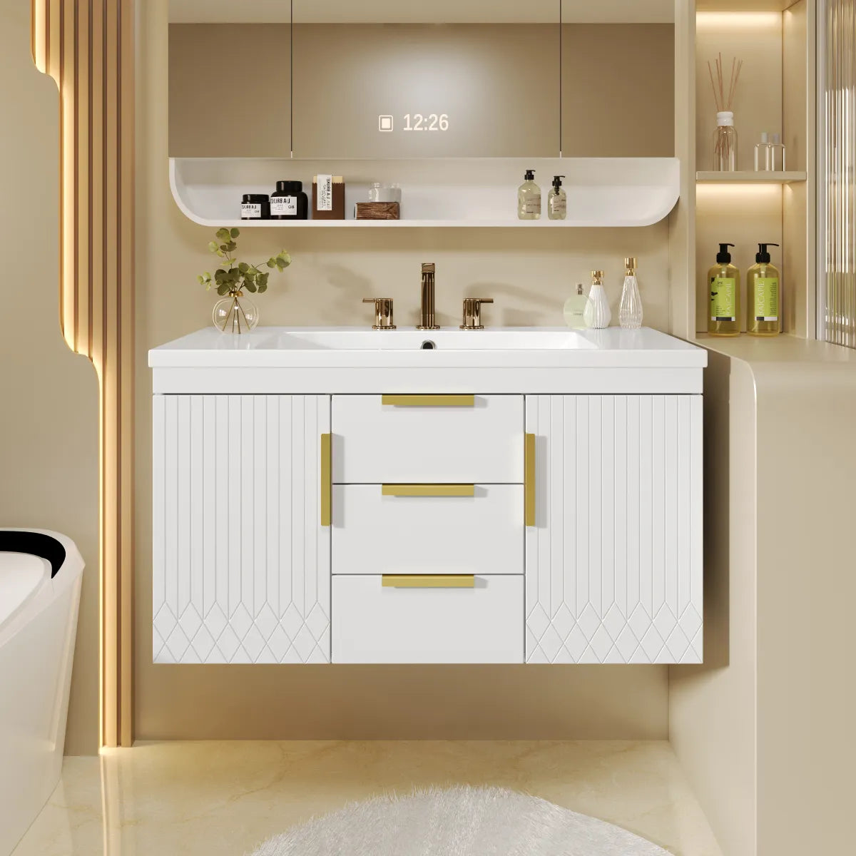 Wall-Mounted Floating Bathroom Vanity Cabinet, White