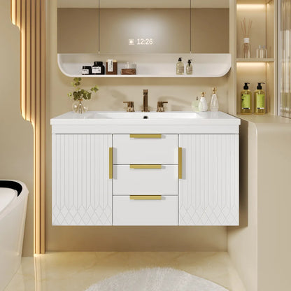 Wall-Mounted Floating Bathroom Vanity Cabinet, White