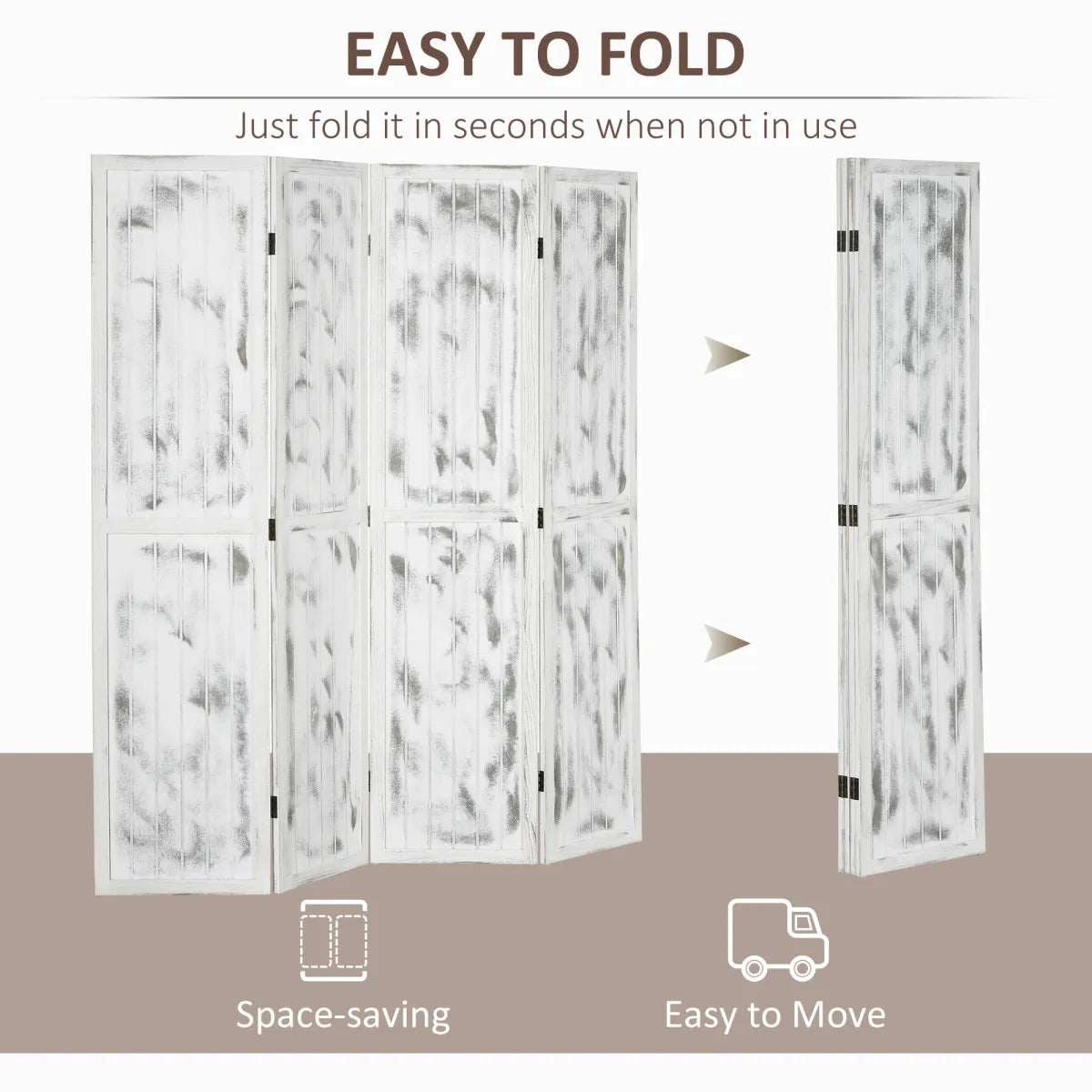 Rustic White Wood Folding Room Divider Screen