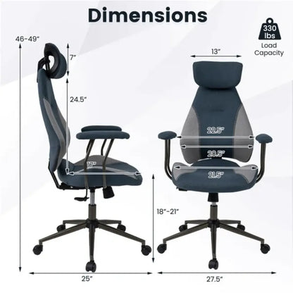 Gray Blue Color-Blocking Office Chair with 2D Adjustable Headrest
