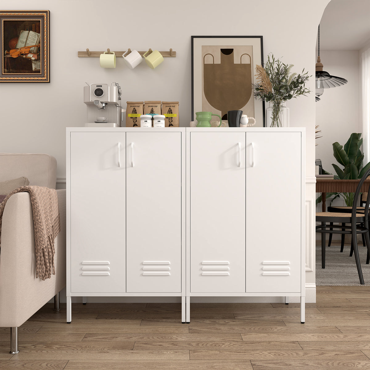 White steel storage cabinet with 2 doors