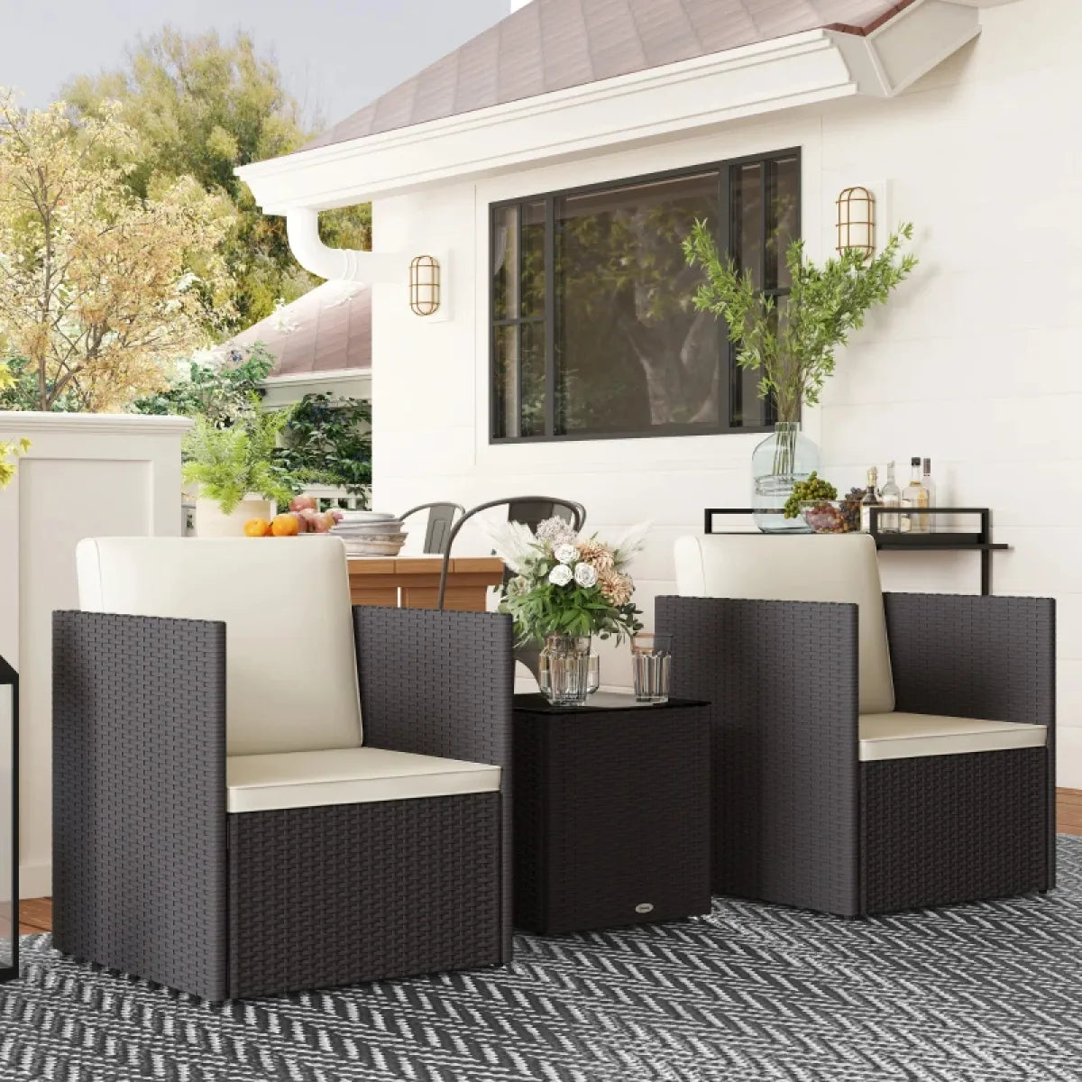 Folding Wicker Bistro Set with Glass Coffee Table – view 4