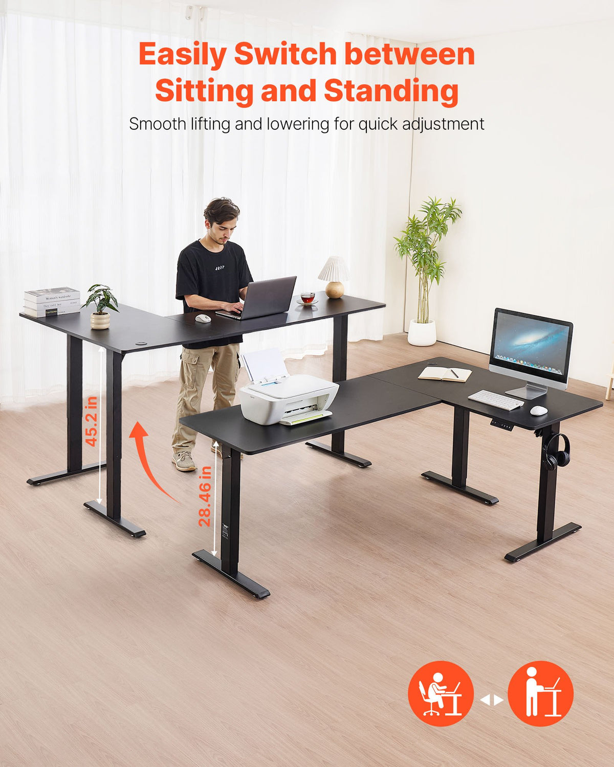 Electric height-adjustable L-shaped gaming desk