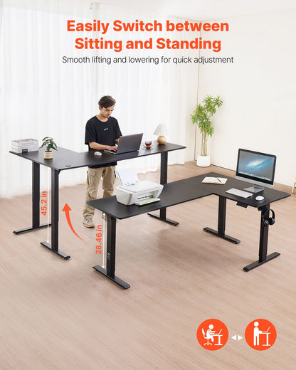 Electric height-adjustable L-shaped gaming desk