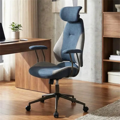 Gray Blue Color-Blocking Office Chair with 2D Adjustable Headrest