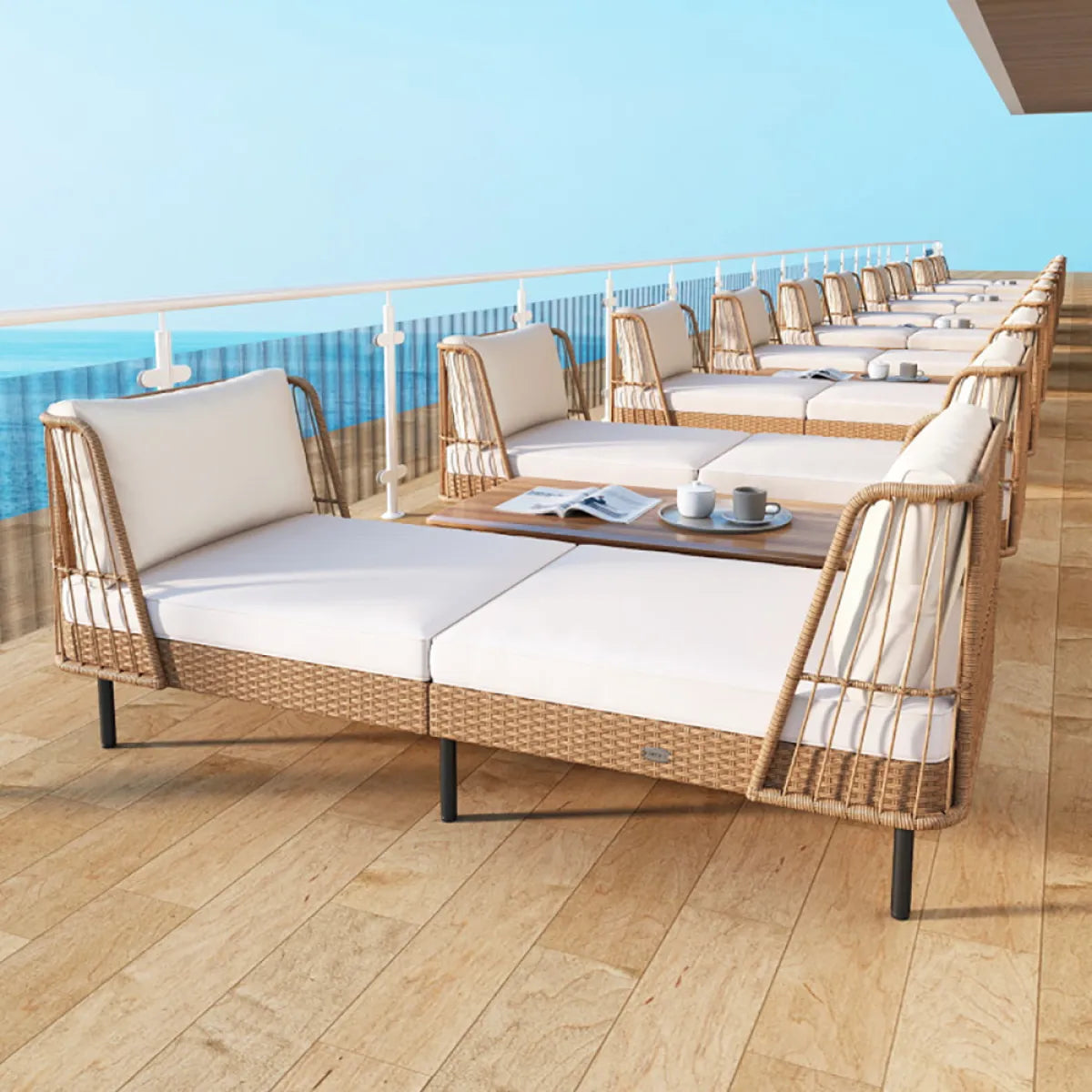 Outdoor Wicker Patio Daybed Loveseat with Cushions, Natural