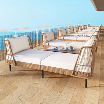 Outdoor Wicker Patio Daybed Loveseat with Cushions, Natural