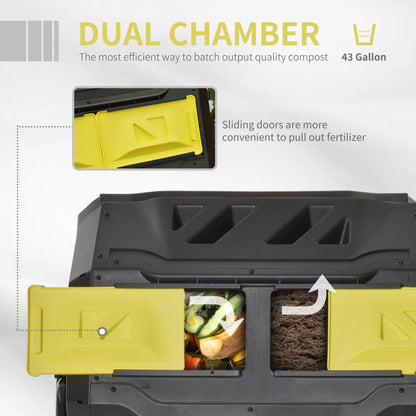 Tumbling Dual-Chamber Compost Bin, 43 Gallon Rotating Composter, Orange