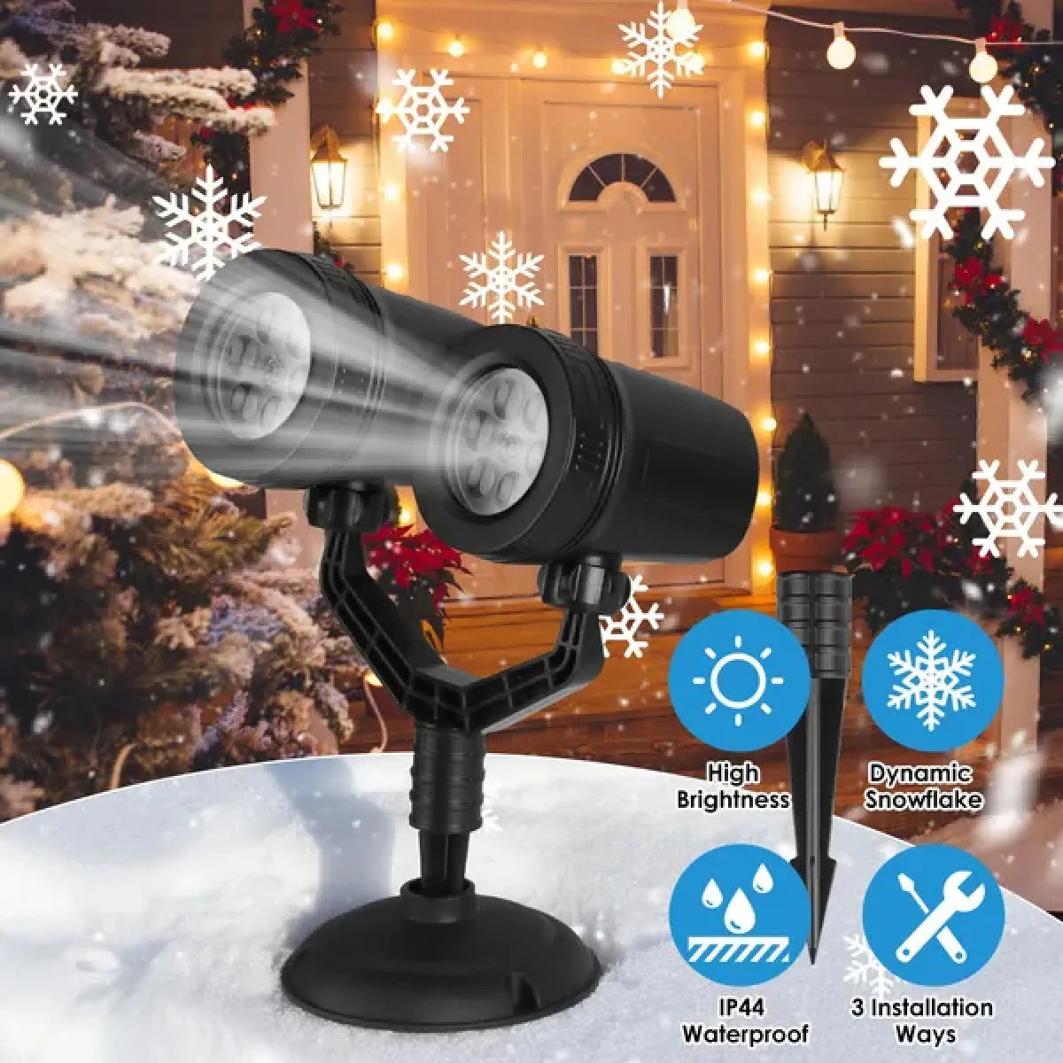 Dual-Head Christmas Snowflake Projector Stake Light