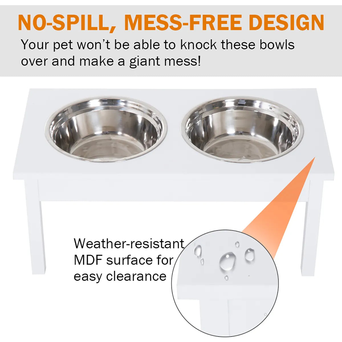 23" Wooden Elevated Pet Feeding Station, White