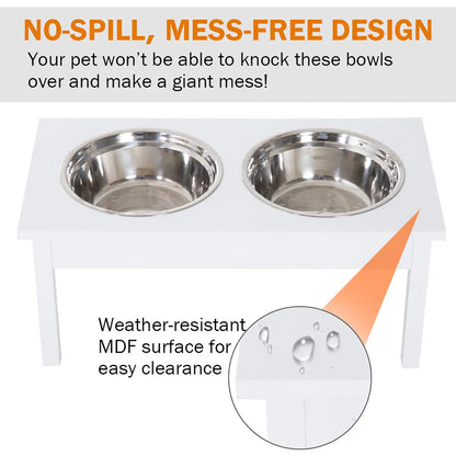 23" Wooden Elevated Pet Feeding Station, White