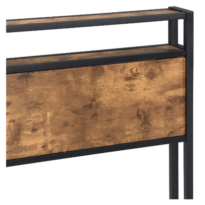 Queen Metal Platform Bed Frame – Wood Headboard & Footboard with USB Port, Black+Brown Bedroom – view 9