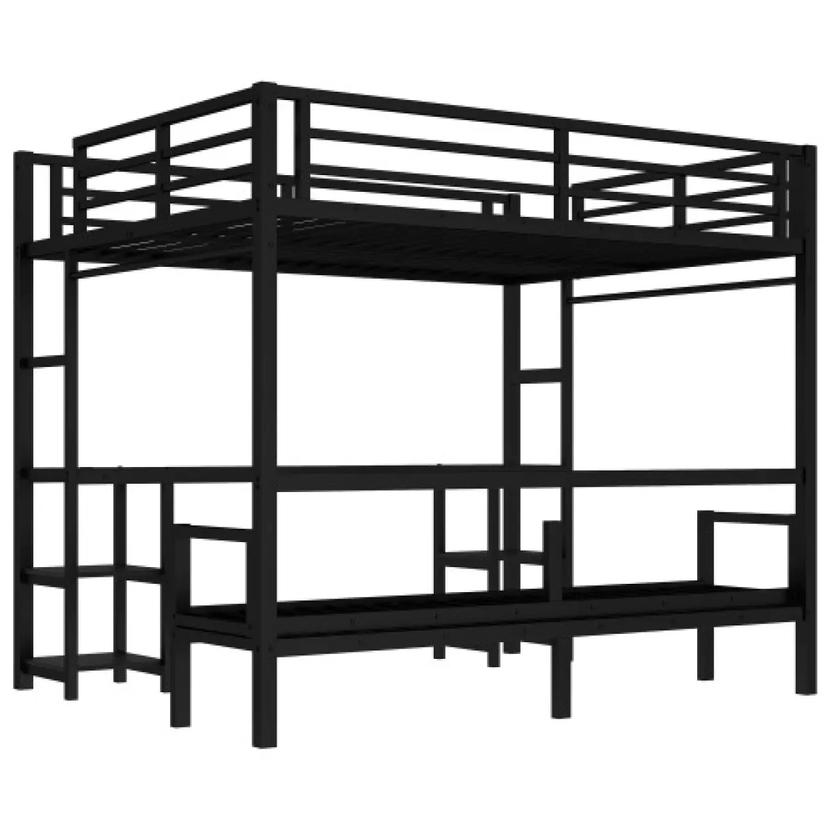 Queen Over Twin XL Metal Bunk Bed – Loft Bed with Desk, Shelves & Fold-Out Sofa, Black – view 5