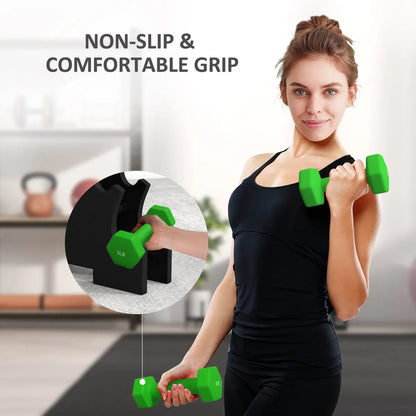 Dumbbell Set with Rack – 2, 3 & 5 lb Neoprene Hand Weights for Home Gym